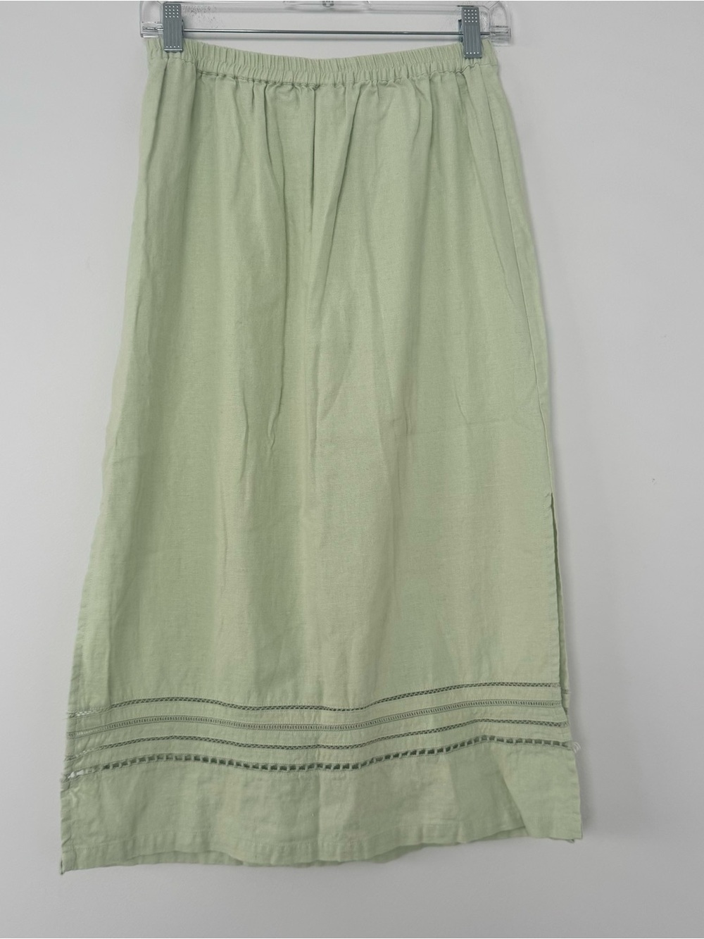 Parisian Works Linen Blend Midi Skirt 10P Sage Green Lattice Eyelet Cottagecore